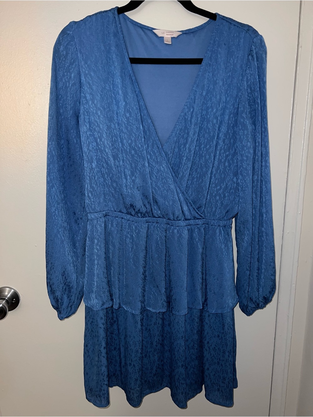 LC Lauren Conrad Blue Long-Sleeve V-Neck Peplum Dress